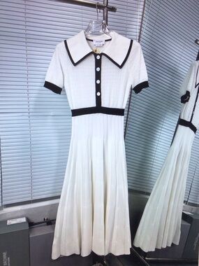 Thom Browne White Knit Polo Midi Dress with Black Trim